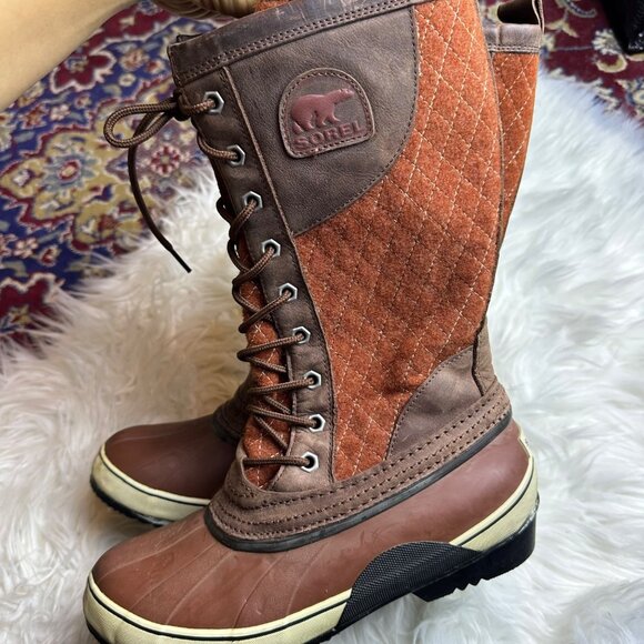 SOREL Rust Lace-Up Duck Boots Women Sz 8.5 Waterproof Winter Farmhouse Cottage - Picture 4 of 13
